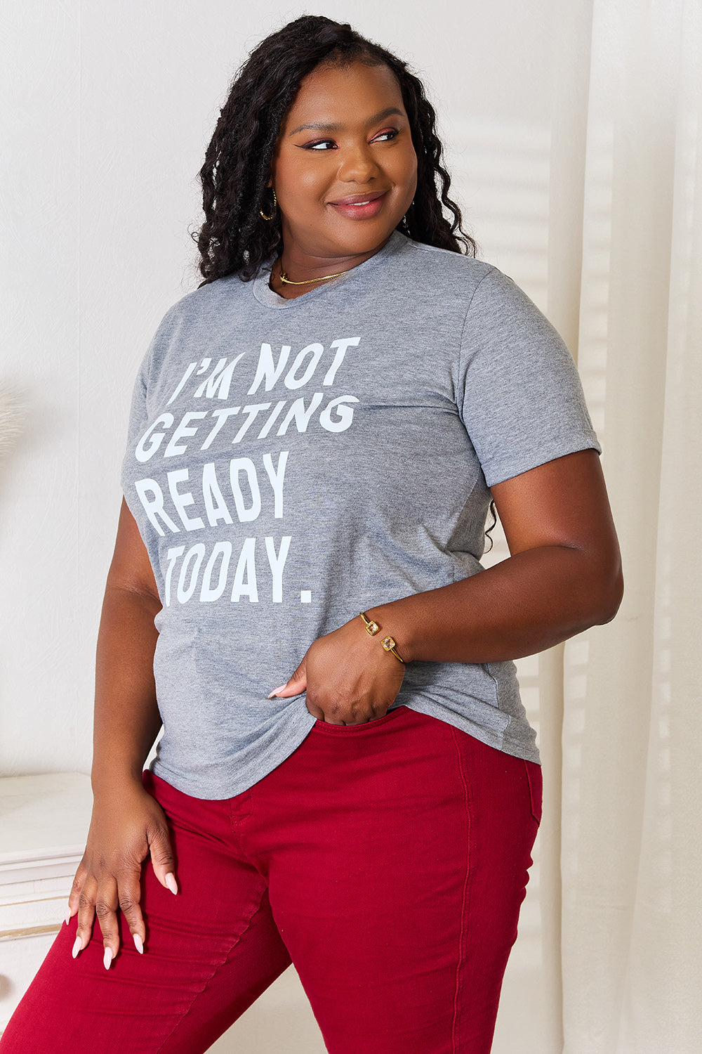 Simply Love I’M NOT GETTING READY TODAY Graphic T-Shirt - SHIRTS & BLOUSES - Dark Grey