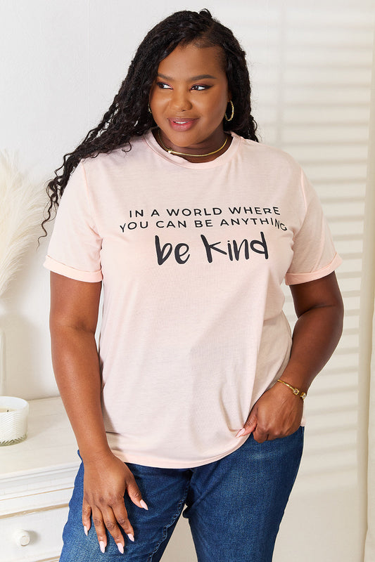 Simply Love Slogan Graphic Cuffed T-Shirt - Blush Pink / S - SHIRTS & BLOUSES - Pink