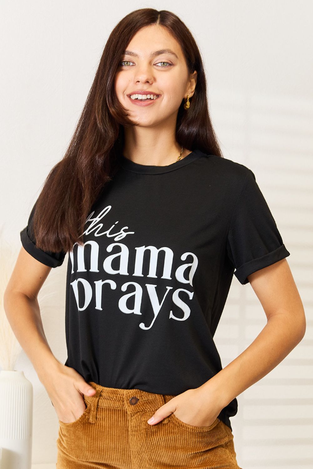 Simply Love THIS MAMA PRAYS Graphic T-Shirt - SHIRTS & BLOUSES - Black