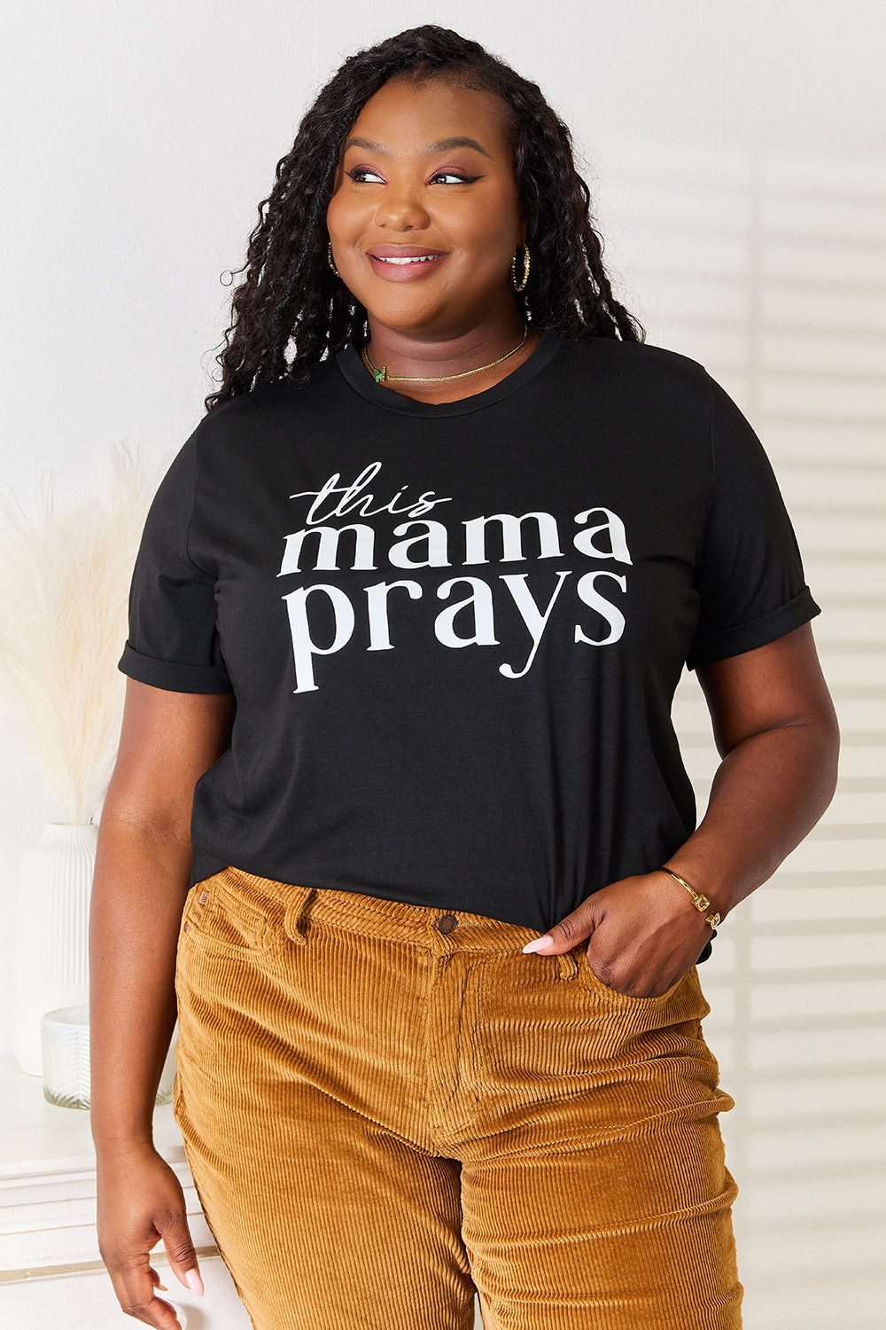 Simply Love THIS MAMA PRAYS Graphic T-Shirt - SHIRTS & BLOUSES - Black