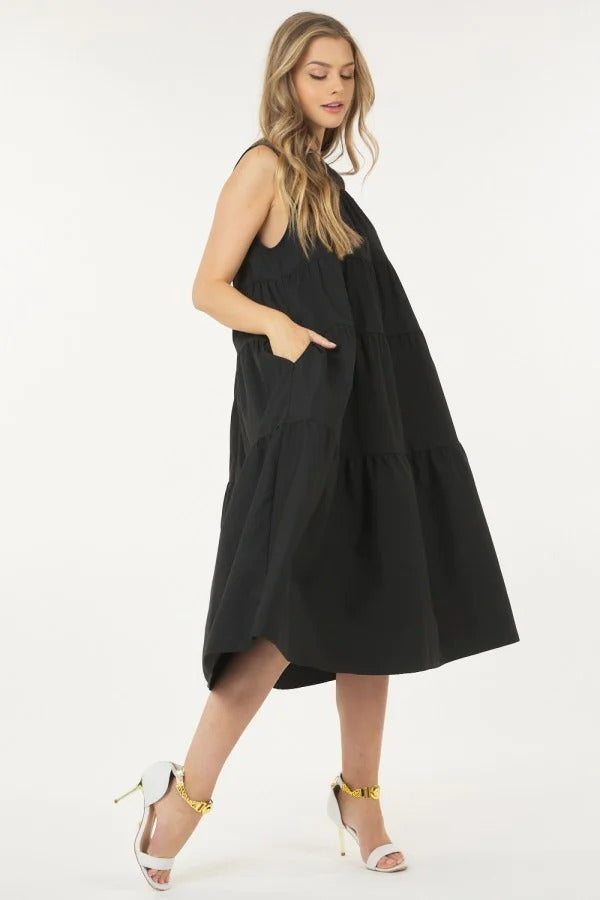 Sleeveless Basic Stretch Poplin Dress With Layers Smile Sparker