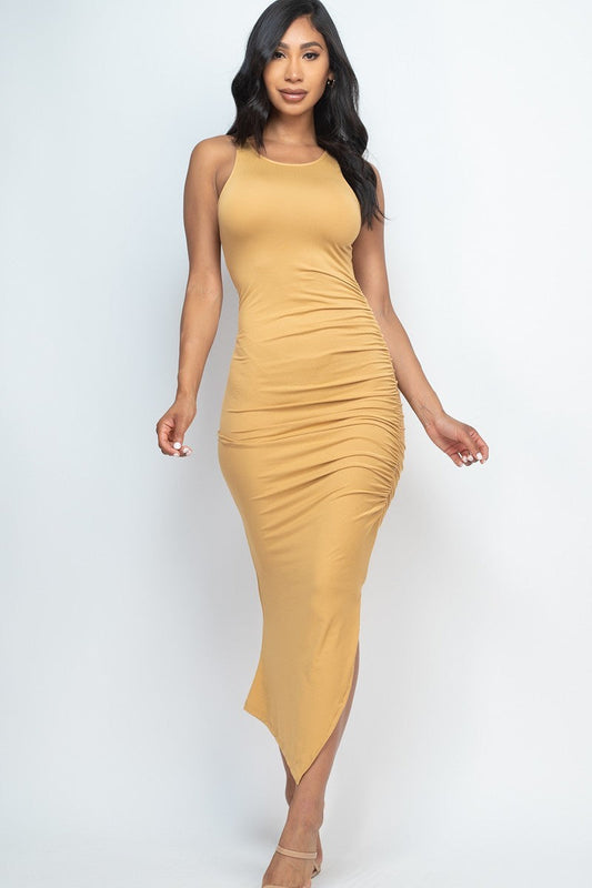 Sleeveless Ruched Side Split Maxi Dress Smile Sparker