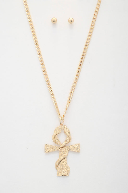 Snake Wrap Cross Pendant Curb Link Necklace Smile Sparker