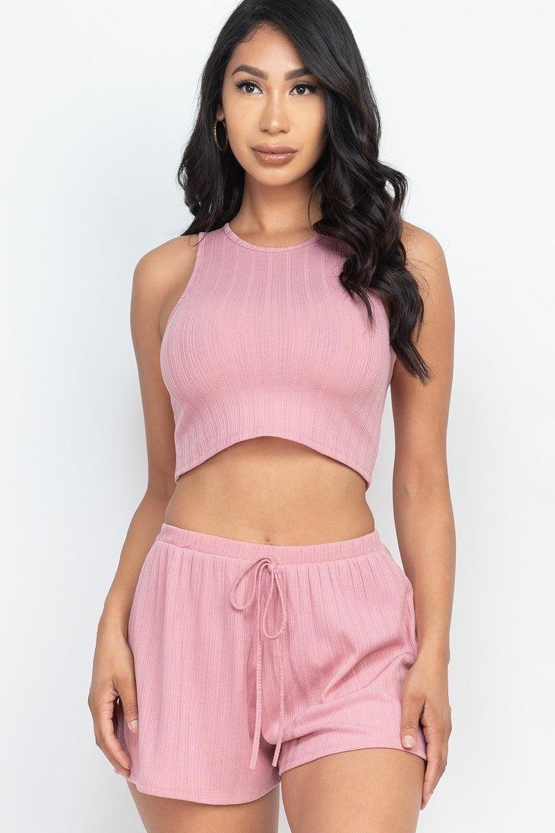 Soft Rib Crop Tank Top & Shorts Set Smile Sparker