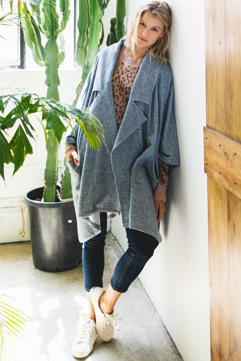 Solid Knit Oversized Trench Jacket Smile Sparker