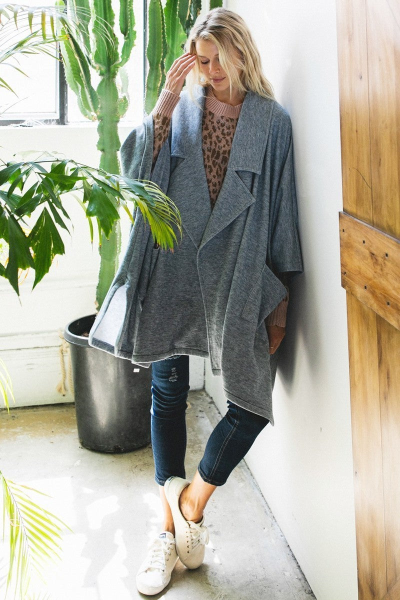 Solid Knit Oversized Trench Jacket Smile Sparker