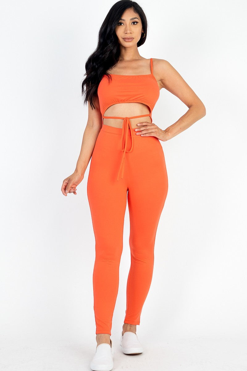 Solid Tie Front Cut Out Jumpsuit Smile Sparker