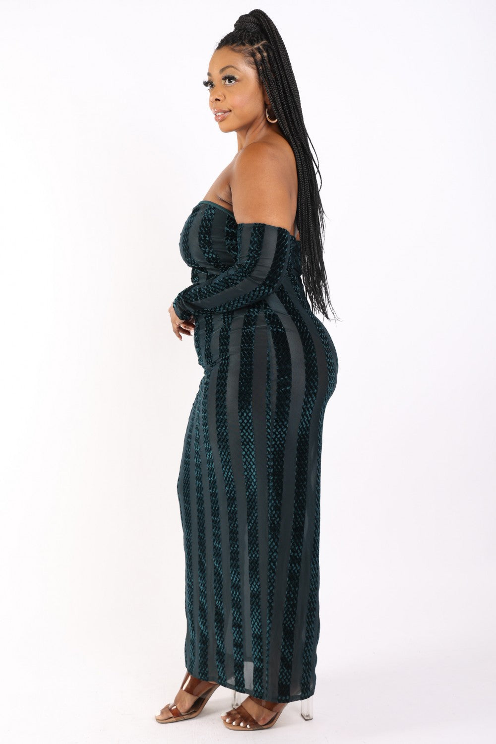 Striped Velvet Off Shoulder Dress Smile Sparker