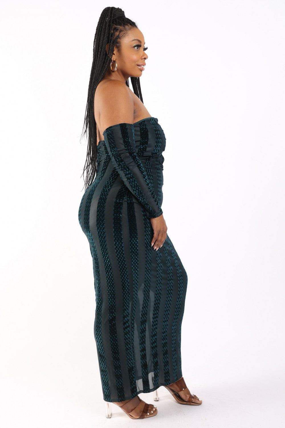 Striped Velvet Off Shoulder Dress Smile Sparker