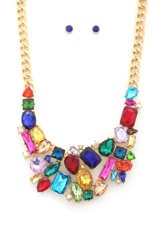 Teardrop Rectangle Shape Rhinestone Statement Necklace Smile Sparker