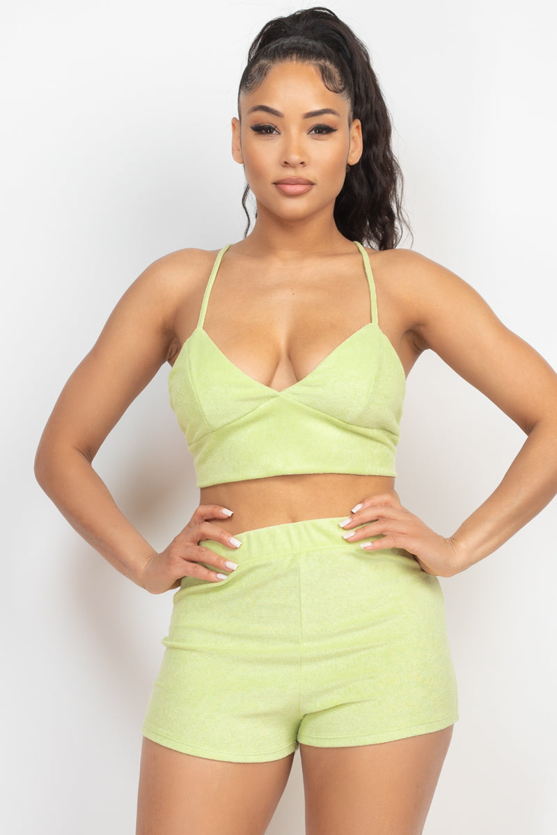 Terry Towel Bralette Top & Mini Shorts Set Smile Sparker