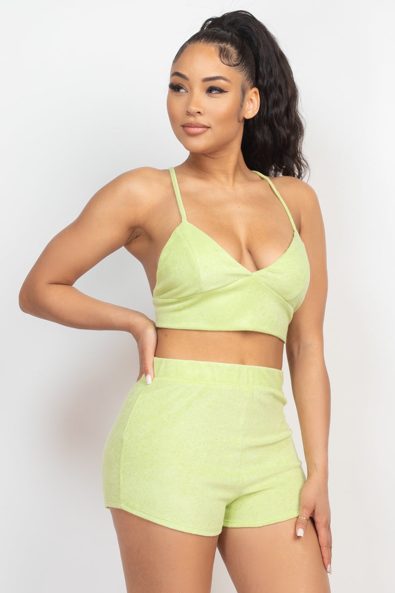 Terry Towel Bralette Top & Mini Shorts Set Smile Sparker