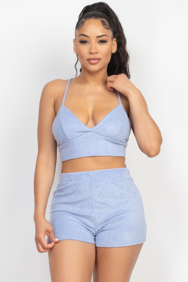 Terry Towel Bralette Top & Mini Shorts Set Smile Sparker