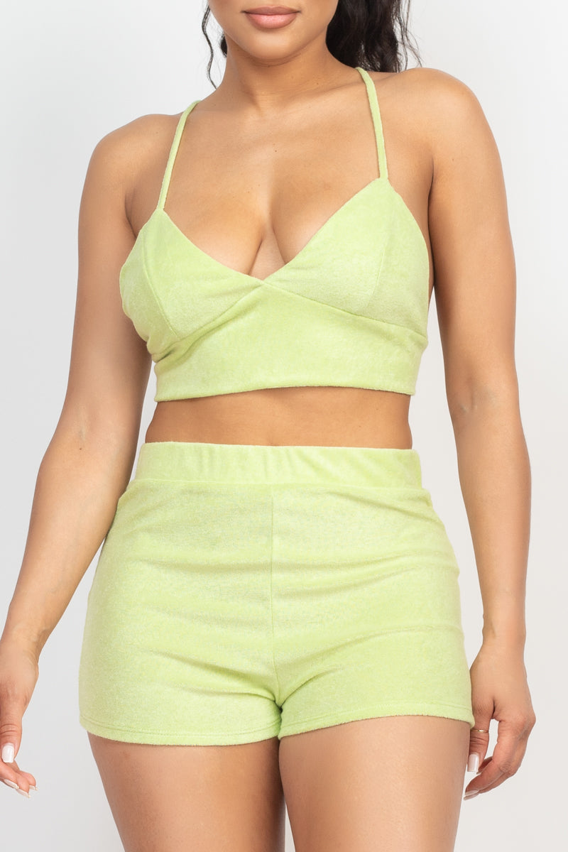 Terry Towel Bralette Top & Mini Shorts Set Smile Sparker