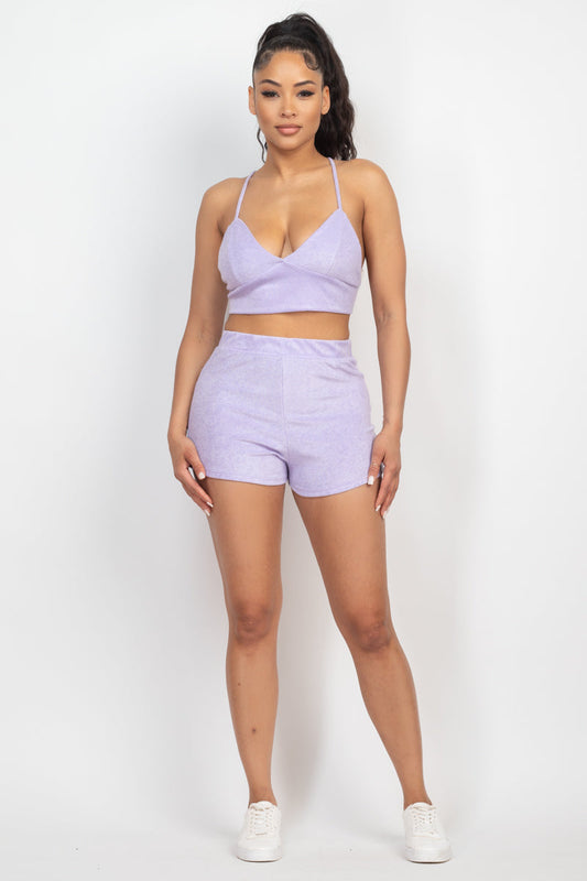 Terry Towel Bralette Top & Mini Shorts Set Smile Sparker