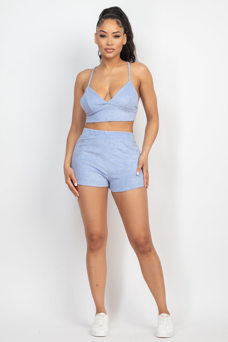 Terry Towel Bralette Top & Mini Shorts Set Smile Sparker