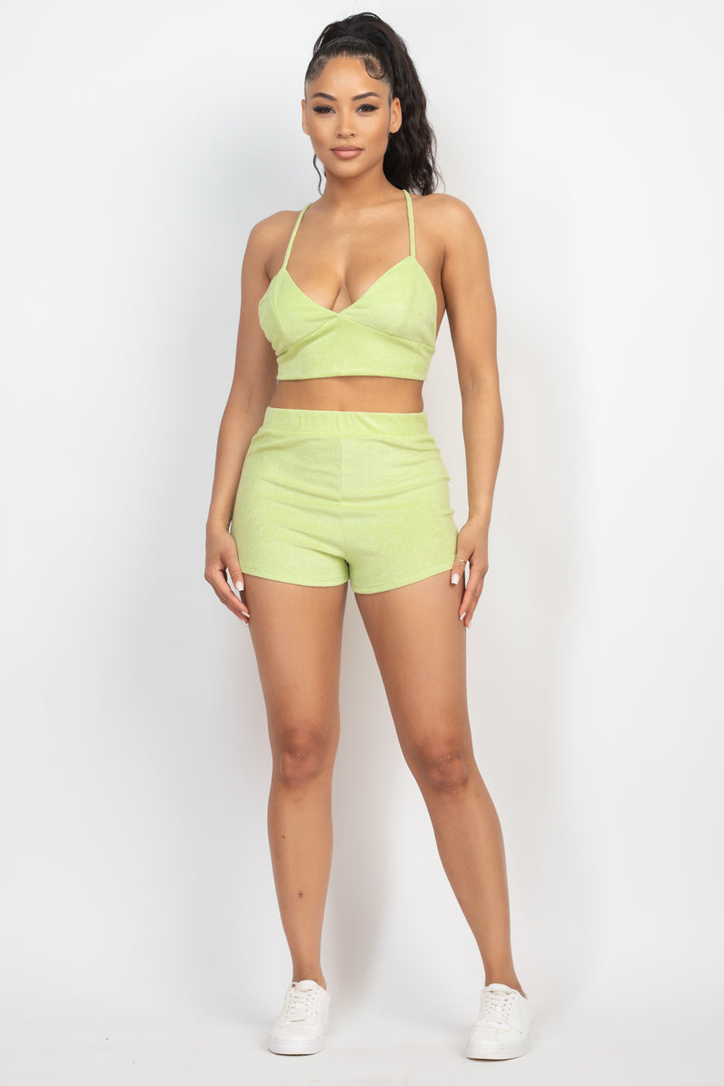 Terry Towel Bralette Top & Mini Shorts Set Smile Sparker