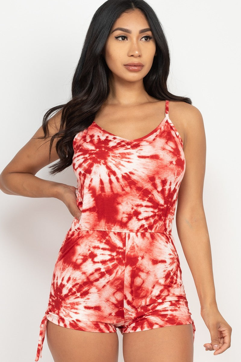 Tie-dye Ruched Drawstring Summer Romper Smile Sparker