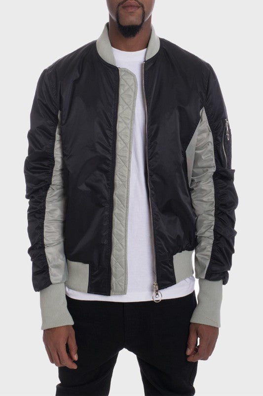 TWO TONE COLOR BLOCK BOMBER JACKET Smile Sparker