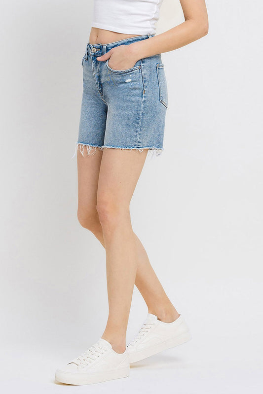 Vervet by Flying Monkey High Rise Denim Shorts - Light / S - JEANS - Light blue