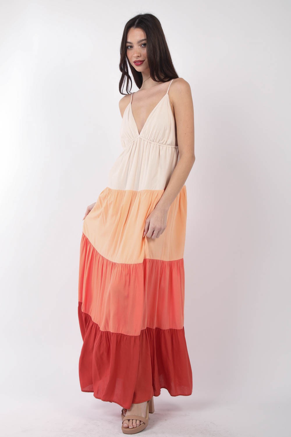 VERY J Color Block Tiered Maxi Cami Dress - DRESSES - Multi