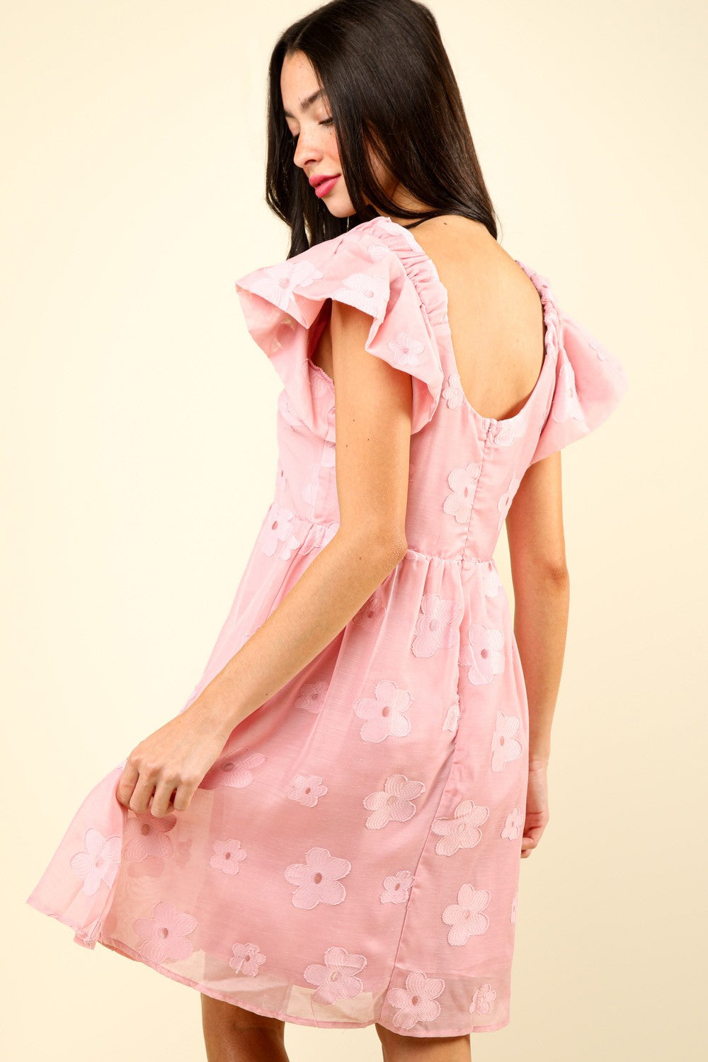 VERY J Flower Embroidered Organza Mini Dress - DRESSES - Pink