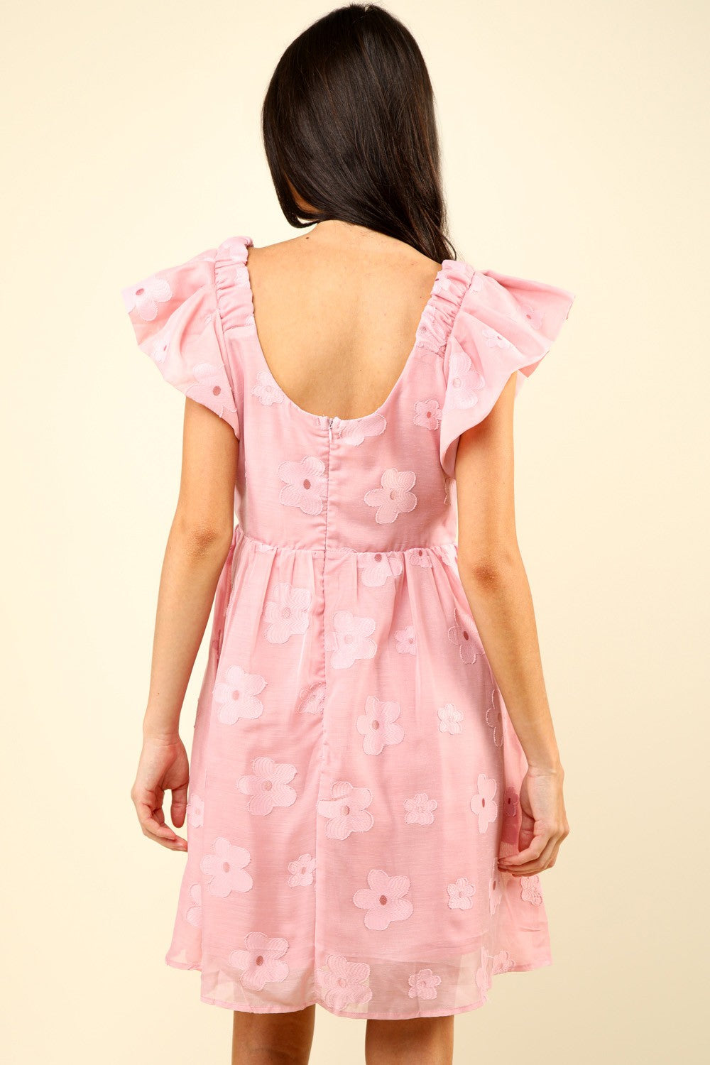 VERY J Flower Embroidered Organza Mini Dress - DRESSES - Pink