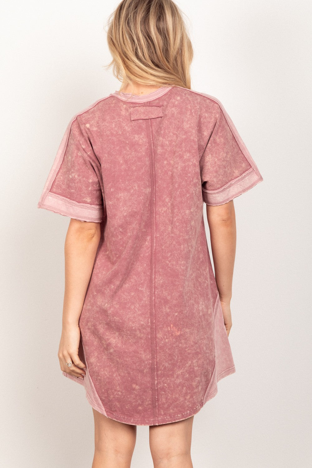 VERY J Short Sleeve V-Neck Tee Dress - DRESSES - Mauve