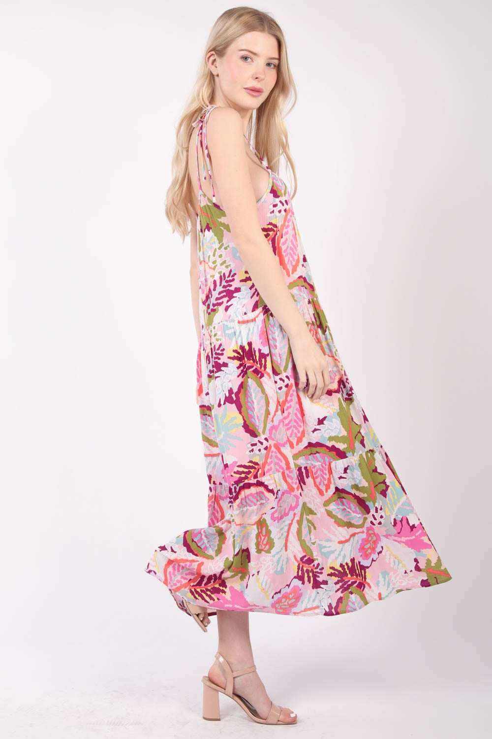 VERY J Tropical Printed Cami Midi Dress - DRESSES - Pink