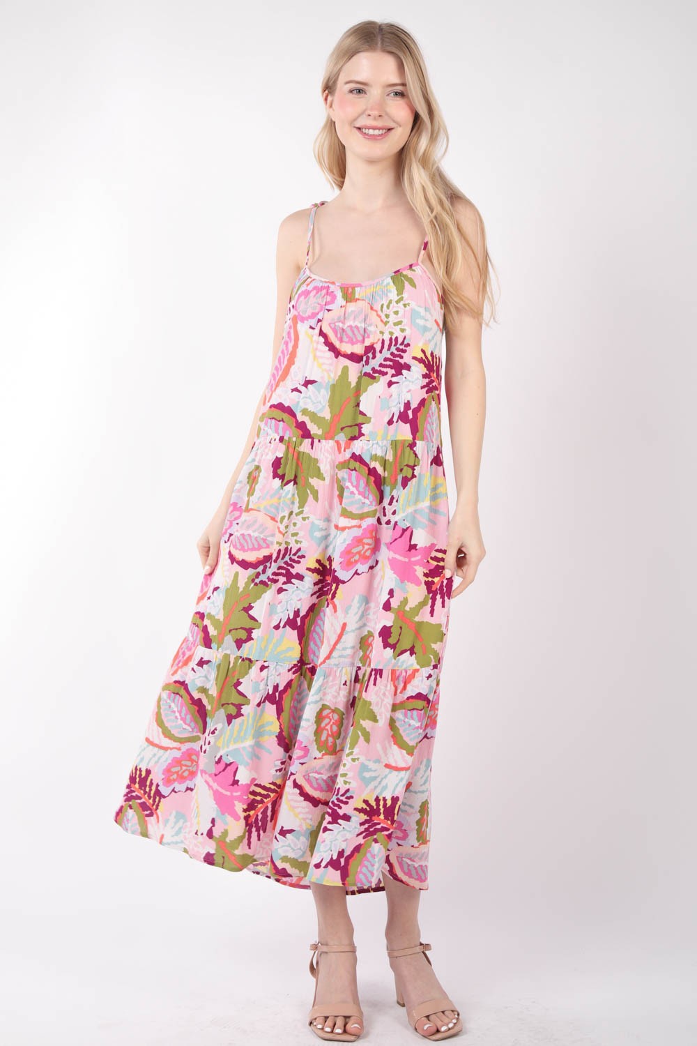 VERY J Tropical Printed Cami Midi Dress - Pink Mix / S - DRESSES - Pink