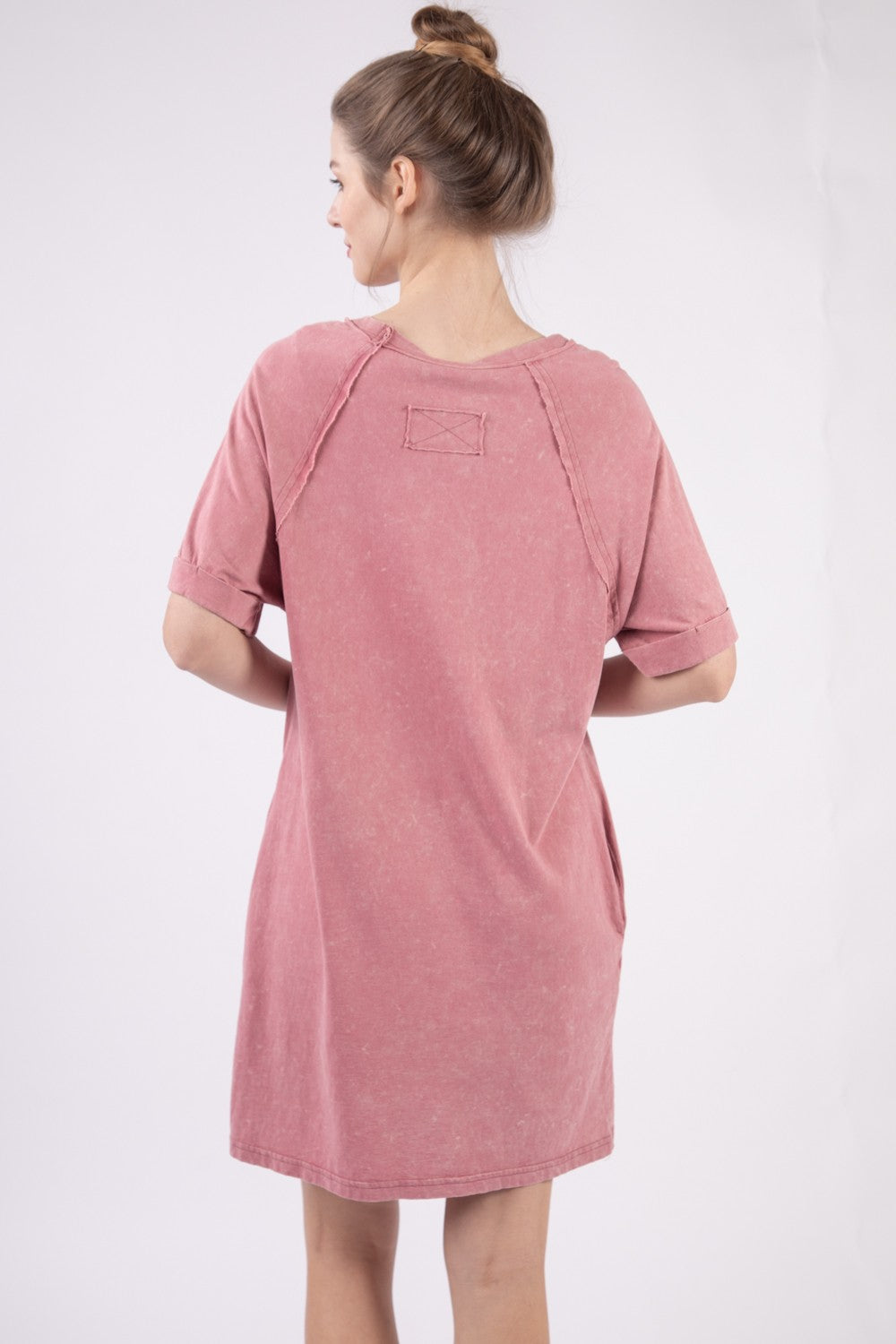 VERY J Washed Round Neck Mini Tee Dress - DRESSES - Mauve