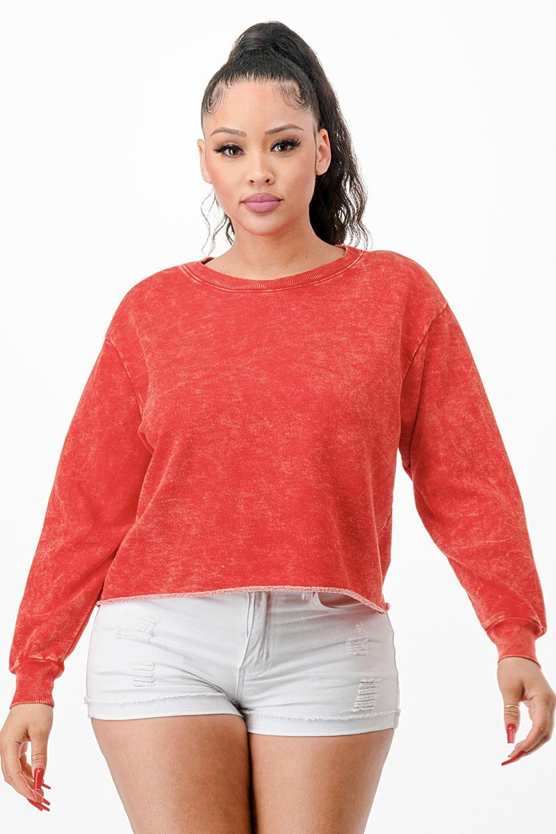 Washed French Terry Cropped Sweatshirts - SWEATSHIRT - Red