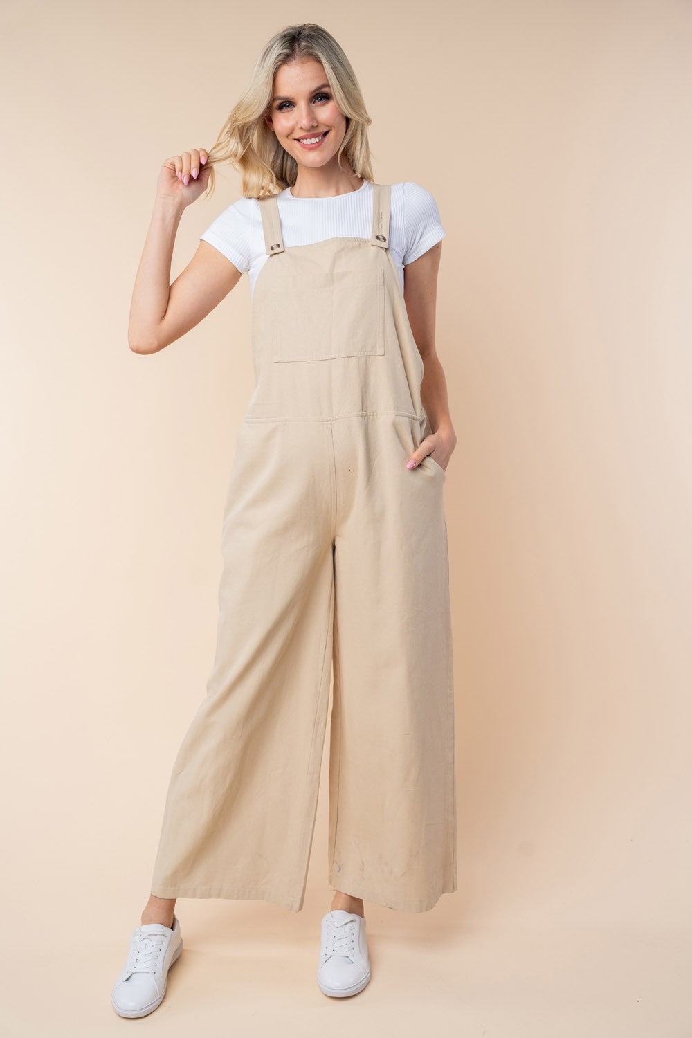 White Birch Sleeveless Wide Leg Jumpsuit - JUMPSUITS - Oatmeal