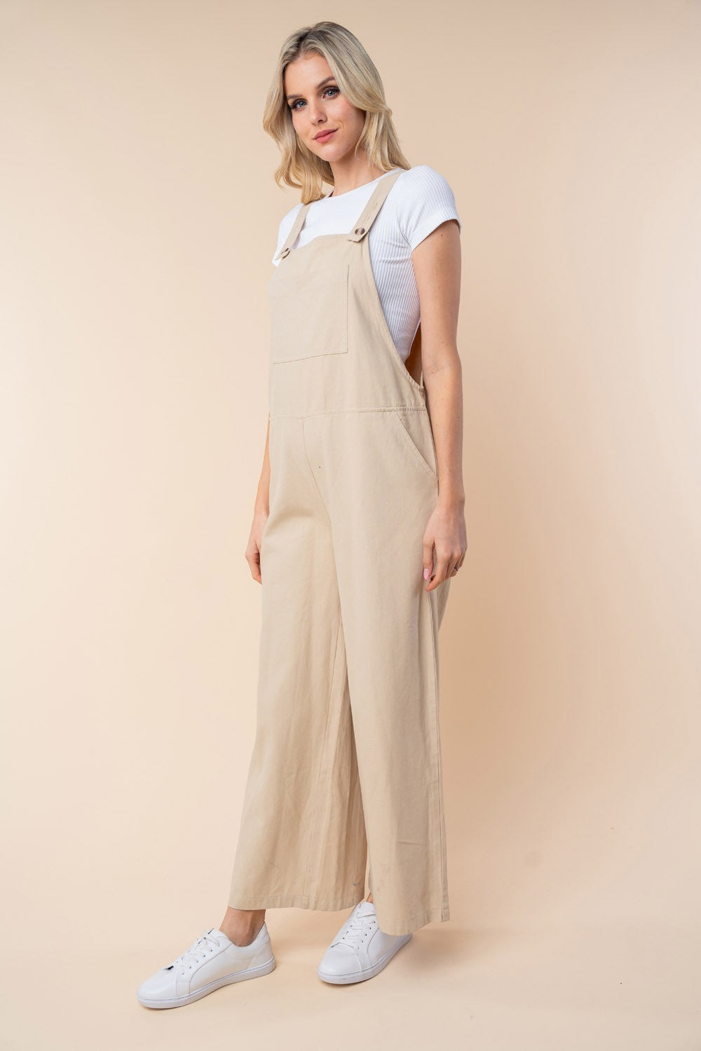 White Birch Sleeveless Wide Leg Jumpsuit - JUMPSUITS - Oatmeal