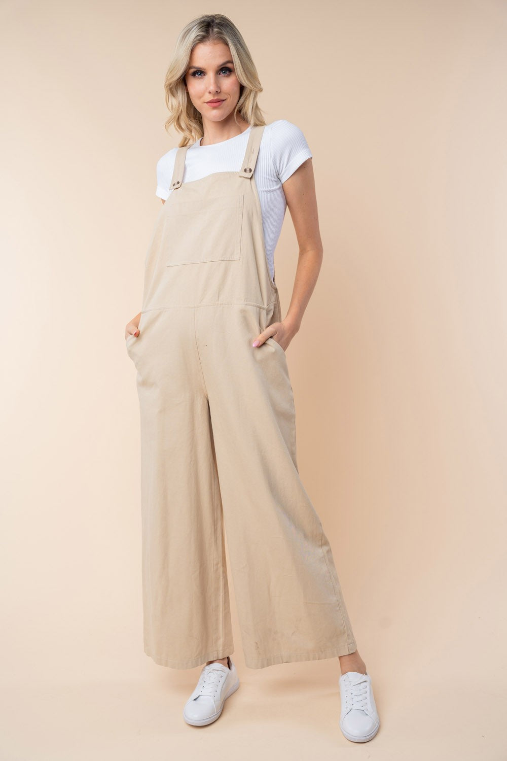 White Birch Sleeveless Wide Leg Jumpsuit - Oatmeal / S - JUMPSUITS - Oatmeal