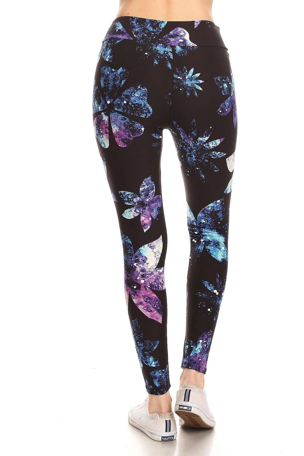 Yoga Style Banded Lined Galaxy Silhouette Floral Print, Full Length Leggings In A Slim Fitting Style With A Banded High Waist Smile Sparker