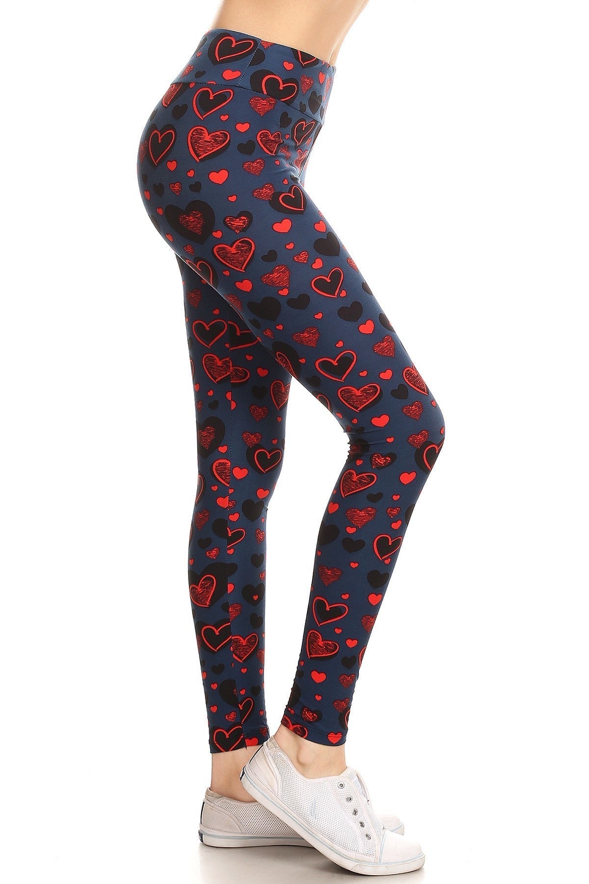 Yoga Style Banded Lined Heart Print, Full Length Leggings In A Slim Fitting Style With A Banded High Waist Smile Sparker