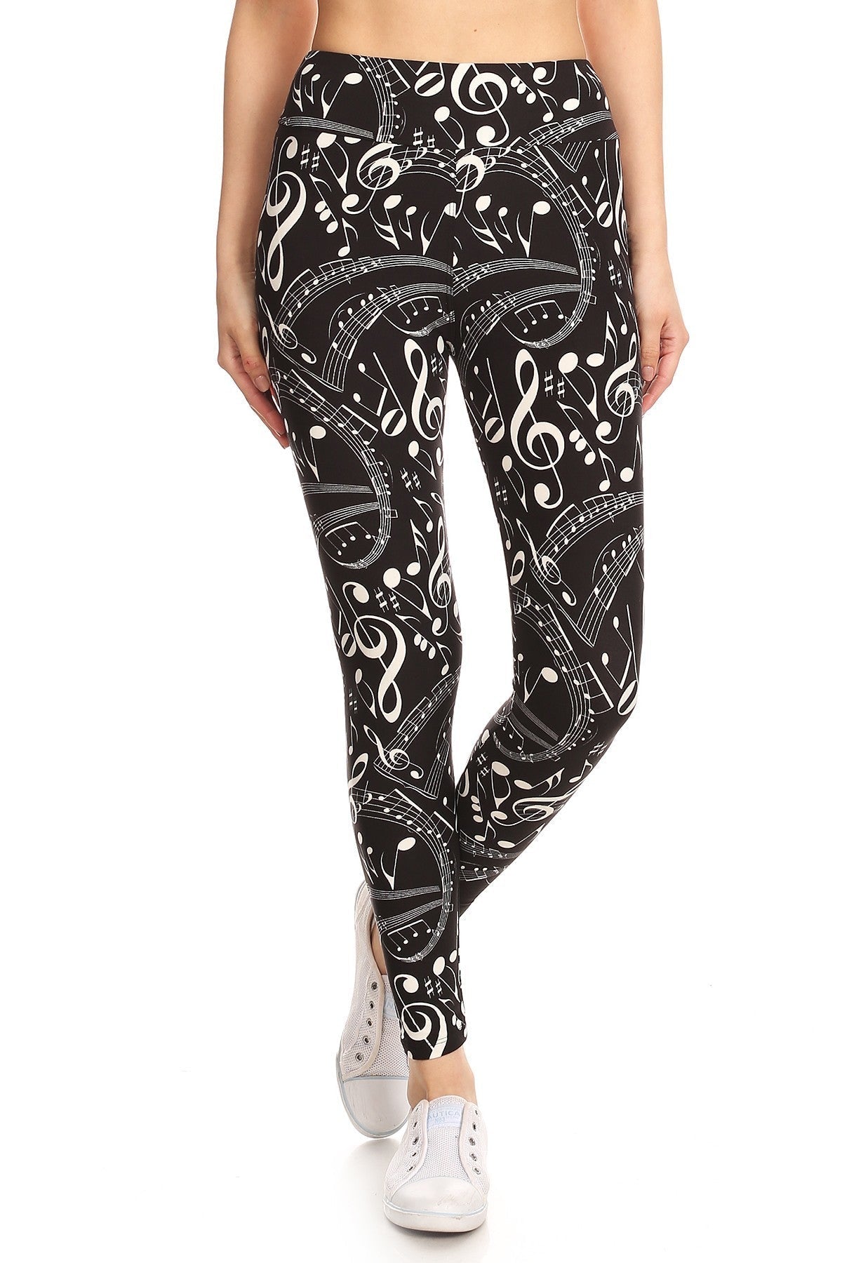 Yoga Style Banded Lined Music Note Print, Full Length Leggings In A Slim Fitting Style With A Banded High Waist Smile Sparker