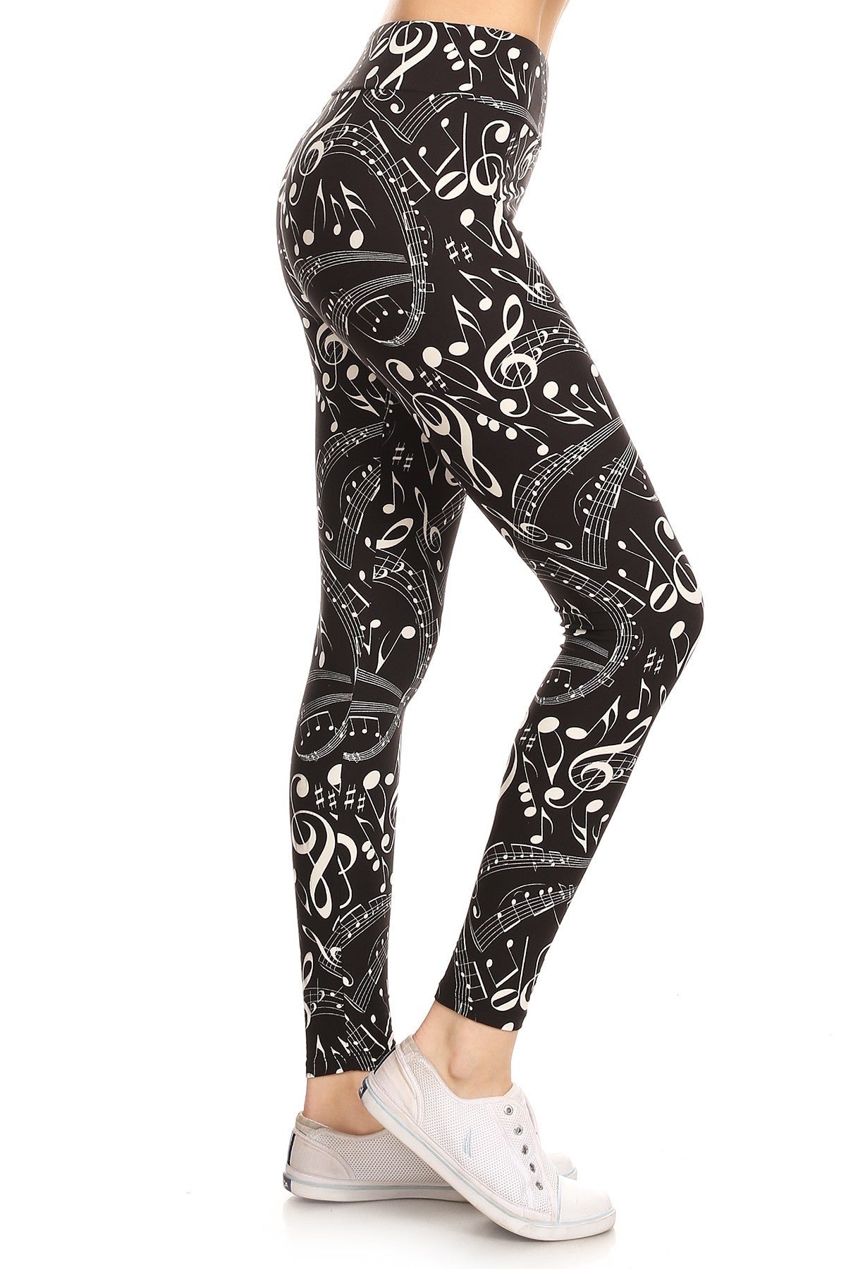 Yoga Style Banded Lined Music Note Print, Full Length Leggings In A Slim Fitting Style With A Banded High Waist Smile Sparker