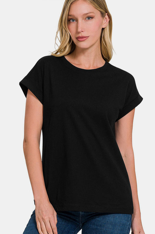 Zenana Crew Neck Short Sleeve T-Shirt - Black / S - TOPS - Black