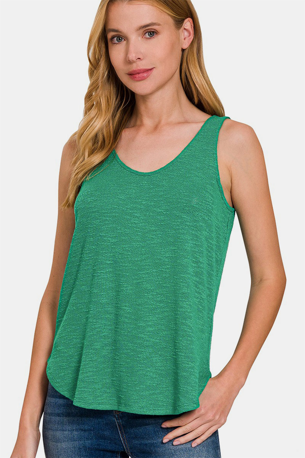 Zenana Curved Hem Round Neck Tank - Green / S - TOPS - Green