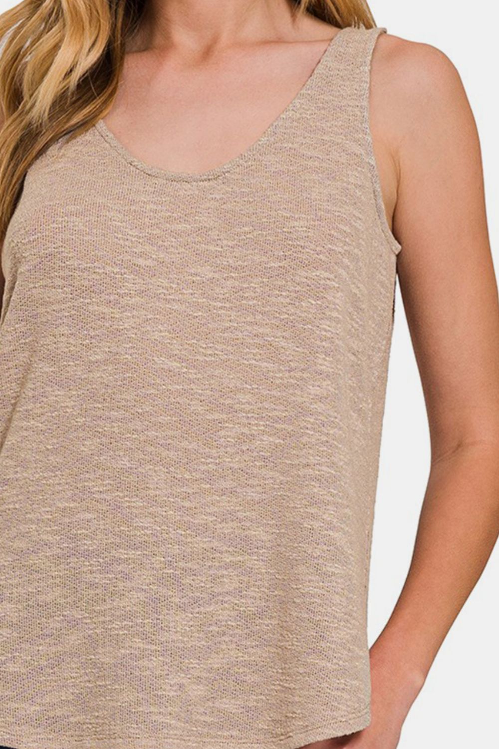 Zenana Curved Hem Round Neck Tank - TOPS - Mocha