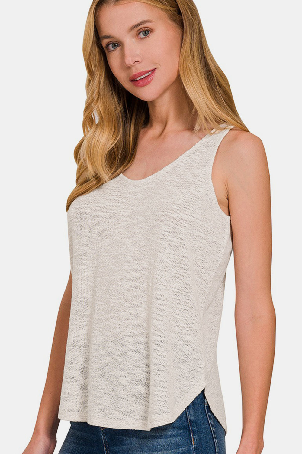 Zenana Curved Hem Round Neck Tank - TOPS - Ivory