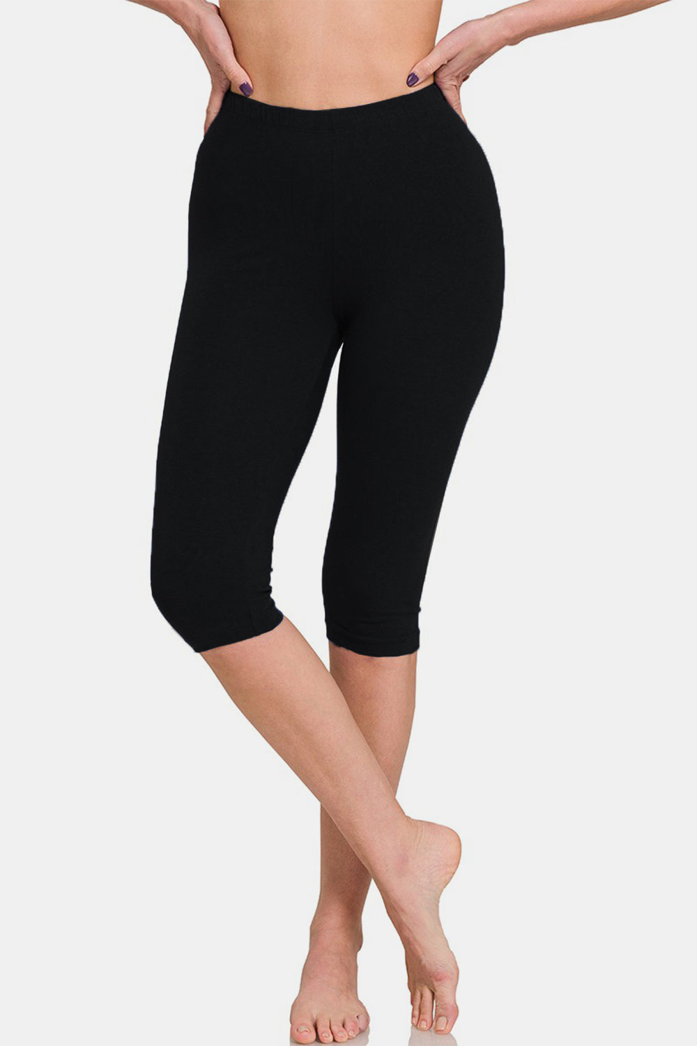 Zenana Full Size High Waist Capris - BOTTOMS - Black