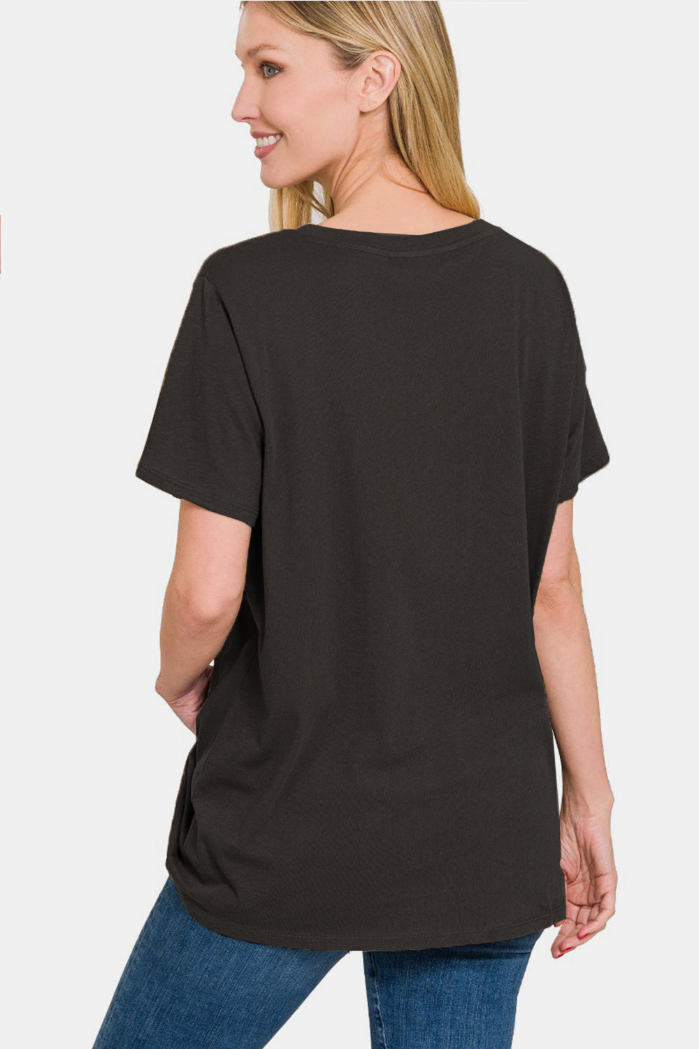 Zenana Full Size V-Neck Short Sleeve T-Shirt - TOPS - Black