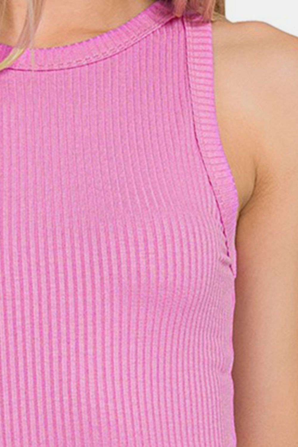 Zenana Ribbed Crew Neck Tank - TOPS - Mauve