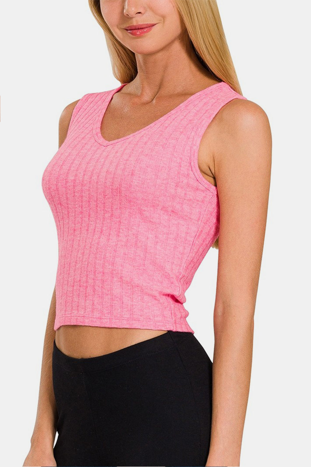 Zenana Ribbed Cropped Tank - Fuchsia / S - TOPS - Fuchsia