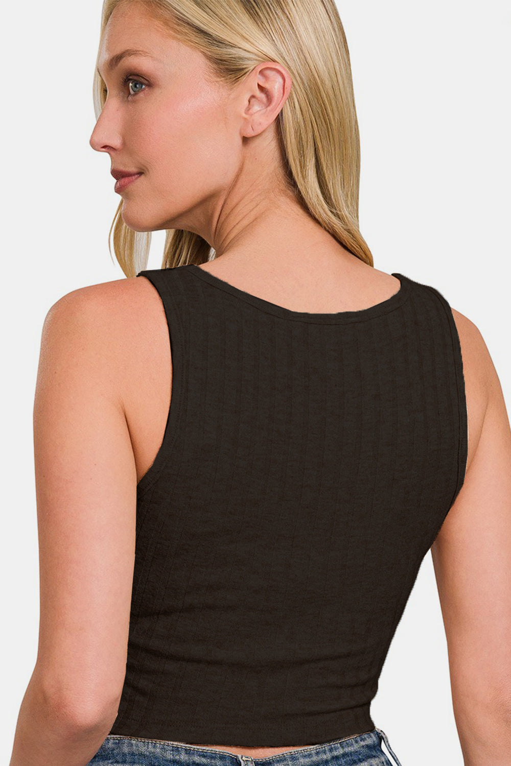 Zenana Ribbed Cropped Tank - TOPS - Black