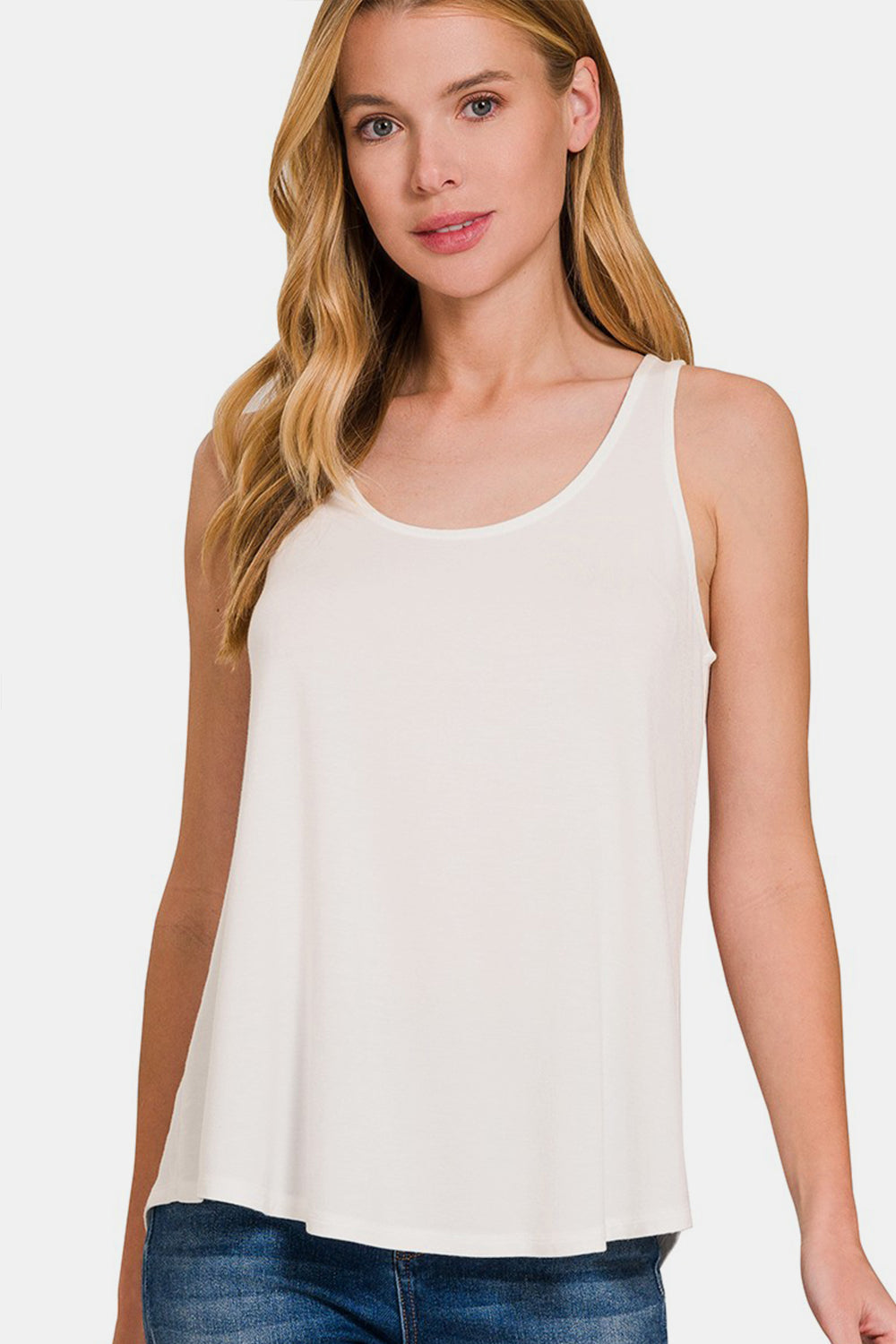 Zenana Round Neck Flowy Hem Tank - Ivory / S - TOPS - Ivory