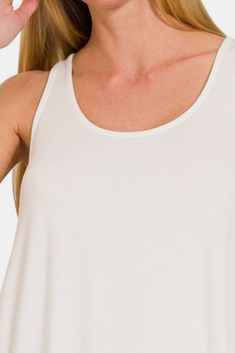 Zenana Round Neck Flowy Hem Tank - TOPS - Ivory